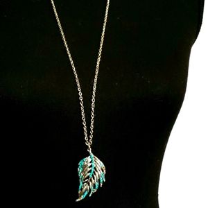 Long  Turquoise stone Feather Set in silver and gemstones